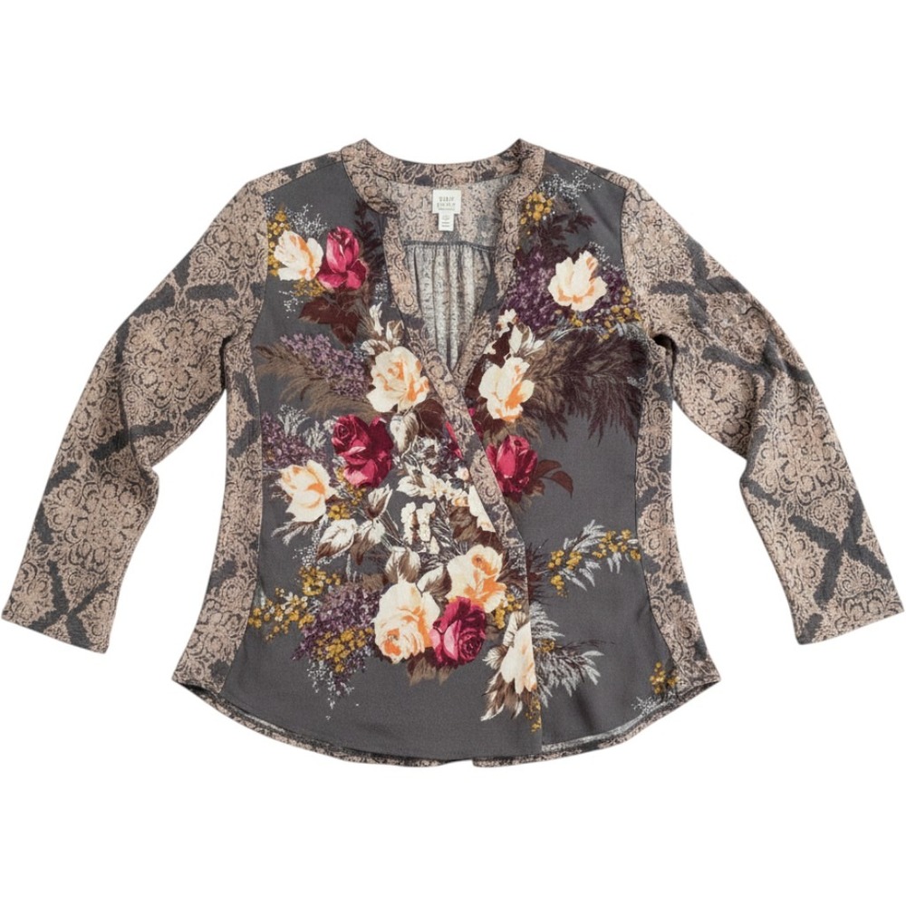 Tiny Petites Floral Mixed Print Blouse MP Grey Mauve V-Neck Boho Cottagecore